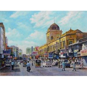 Hanif Shahzad, View of Zabunnisa street, 21 x 28 Inch, Oil on Canvas, AC-HNS-012